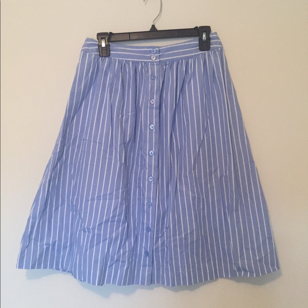 Who What Wear Blue Striped Button-Down Midi Skirt